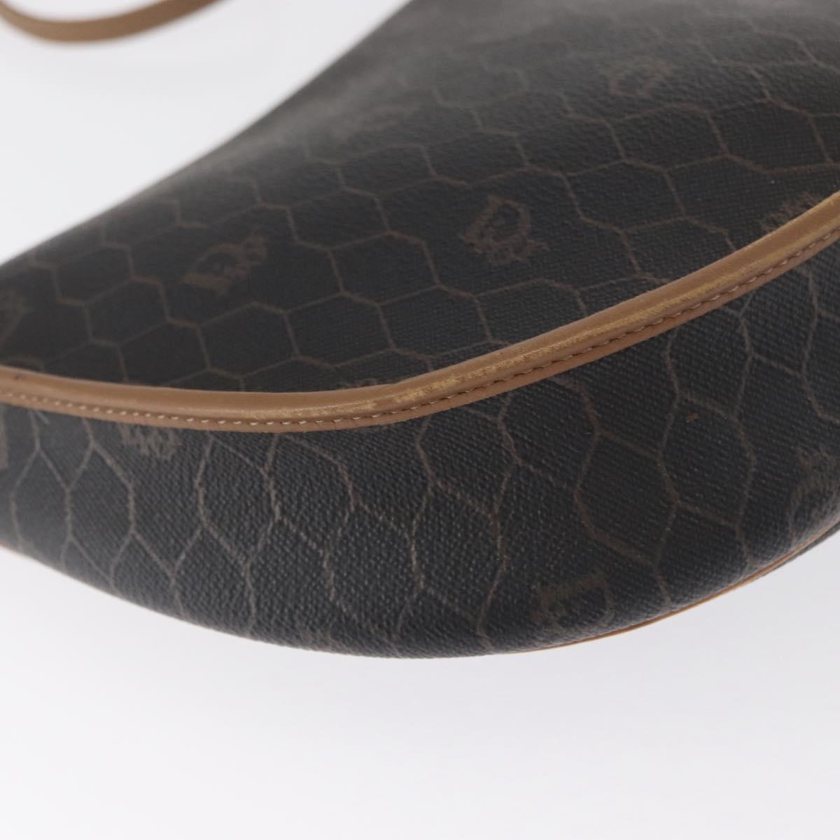 Christian Dior Honeycomb Canvas Shoulder Bag PVC Black Gold Auth 165983