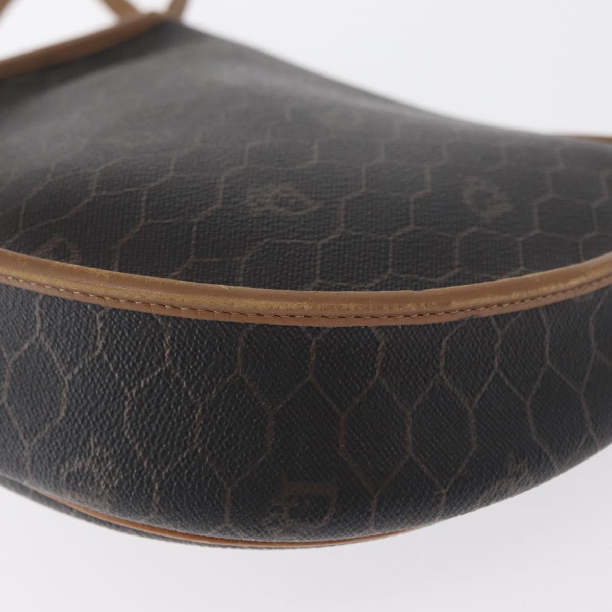 Christian Dior Honeycomb Canvas Shoulder Bag PVC Black Gold Auth 165983