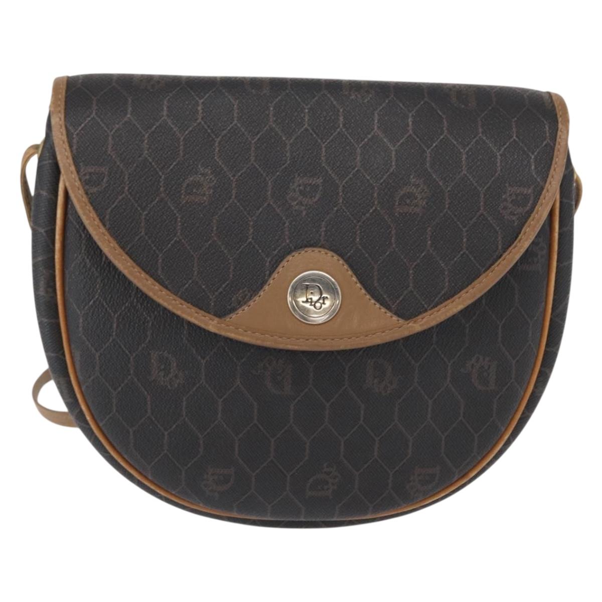 Christian Dior Honeycomb Canvas Shoulder Bag PVC Black Gold Auth 165983