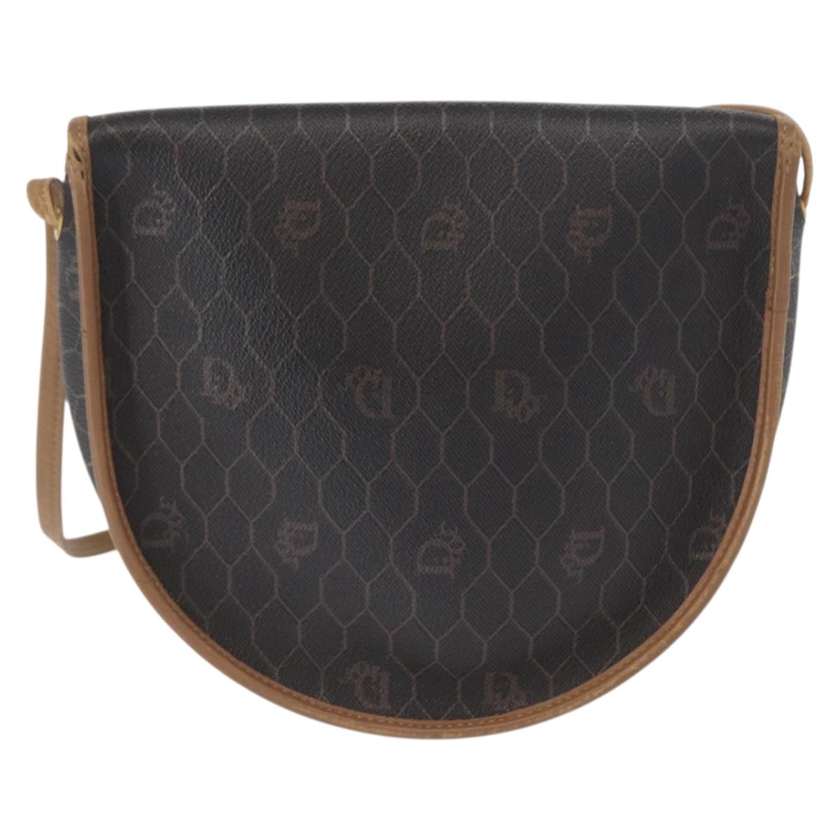 Christian Dior Honeycomb Canvas Shoulder Bag PVC Black Gold Auth 165983