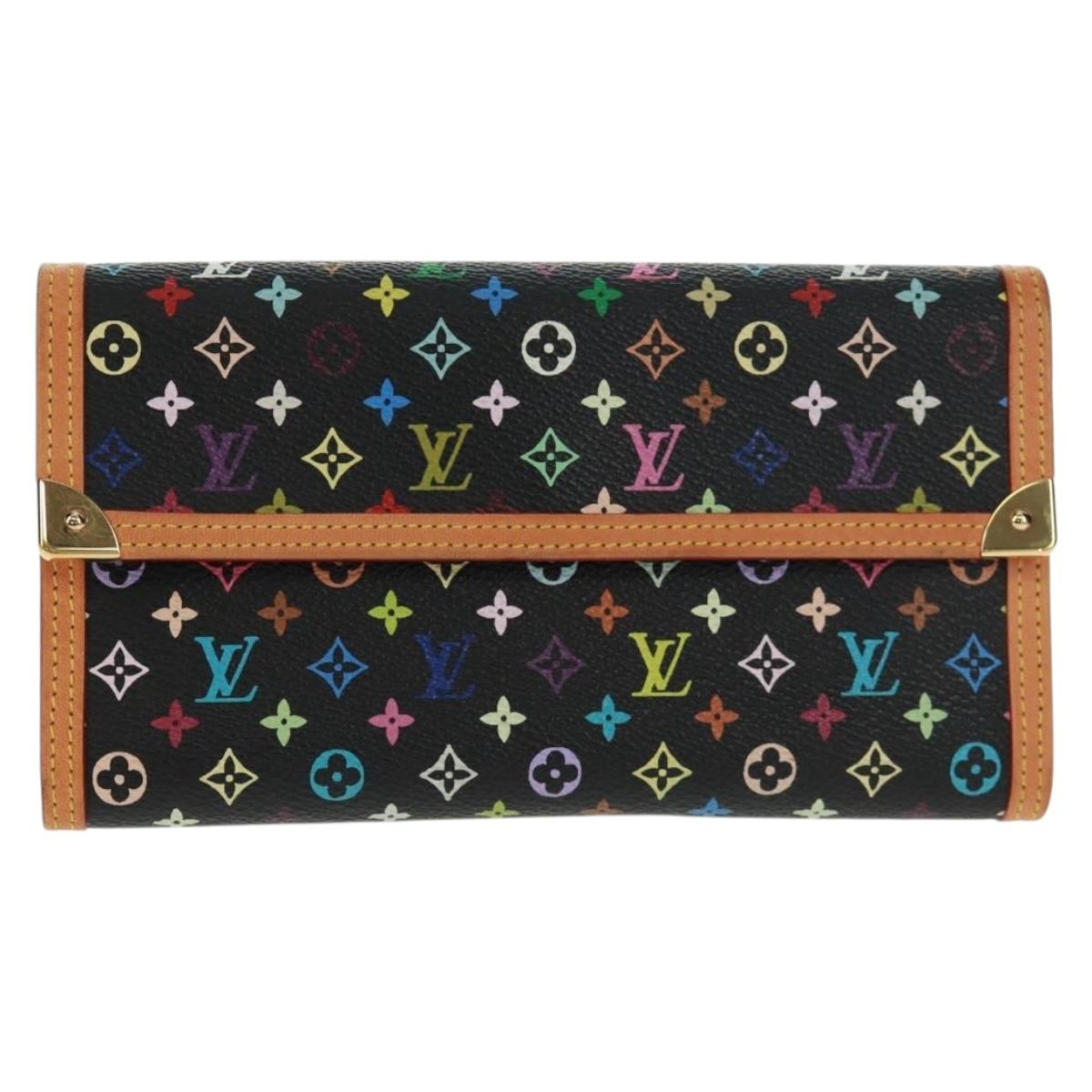 LOUIS VUITTON Multicolor Porte Tresor Long Wallet Black M92658 LV Auth 165985V
