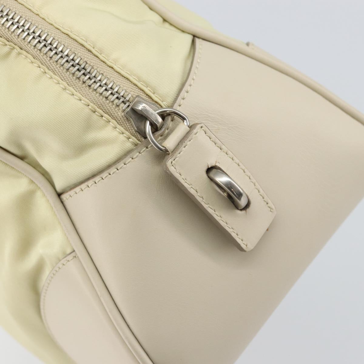 PRADA Hand Bag Nylon Ivory Silver Auth 165990