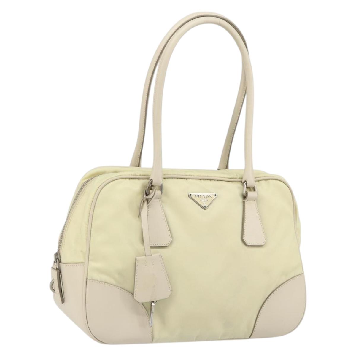 PRADA Hand Bag Nylon Ivory Silver Auth 165990