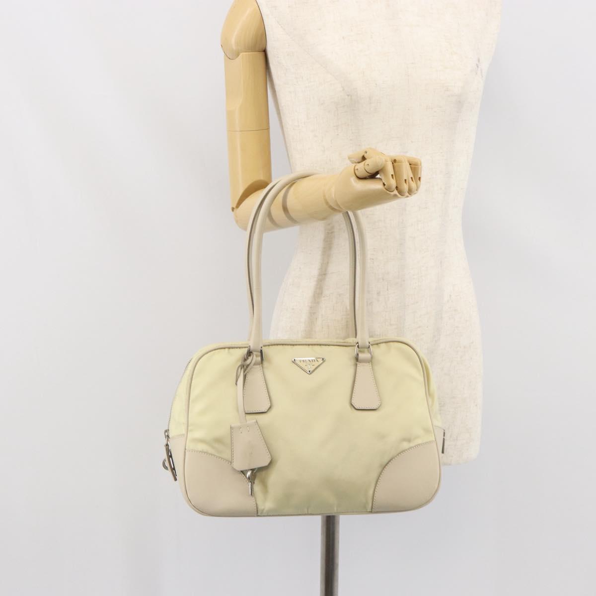 PRADA Hand Bag Nylon Ivory Silver Auth 165990