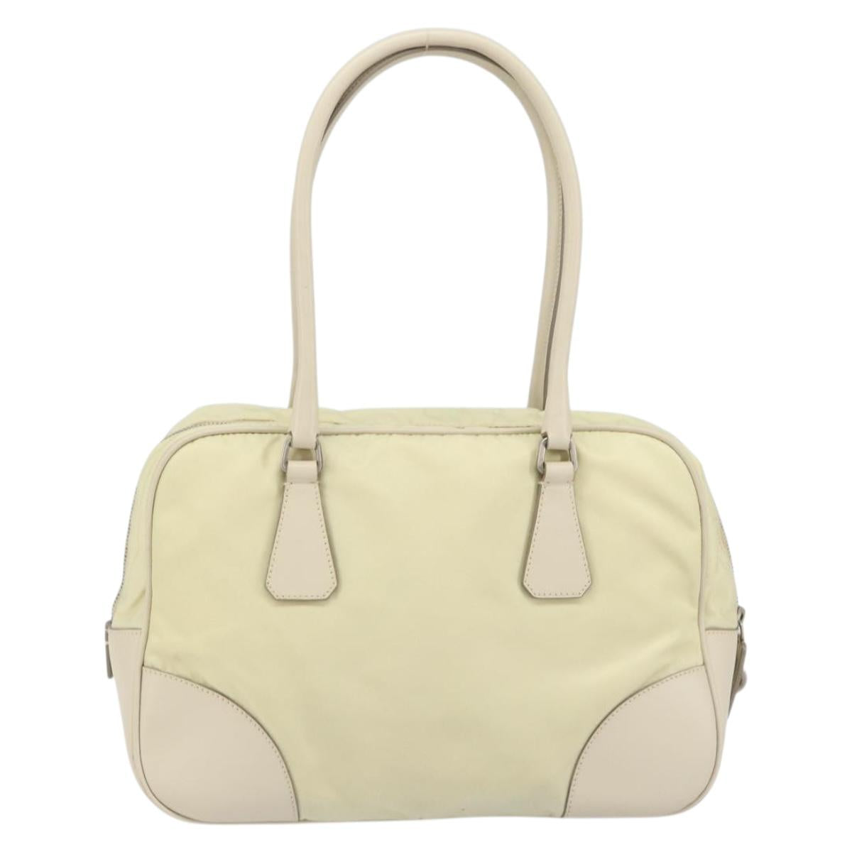 PRADA Hand Bag Nylon Ivory Silver Auth 165990