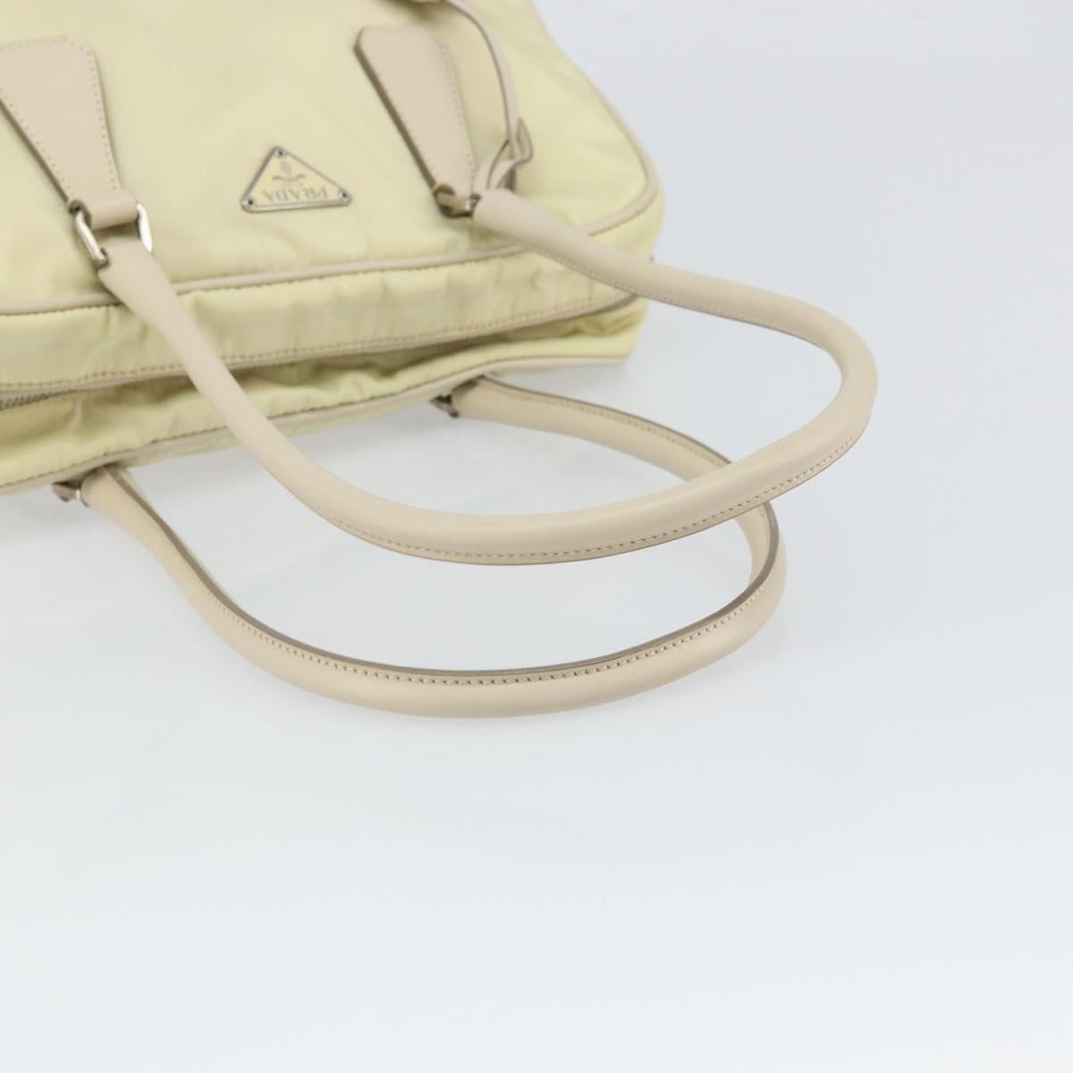 PRADA Hand Bag Nylon Ivory Silver Auth 165990