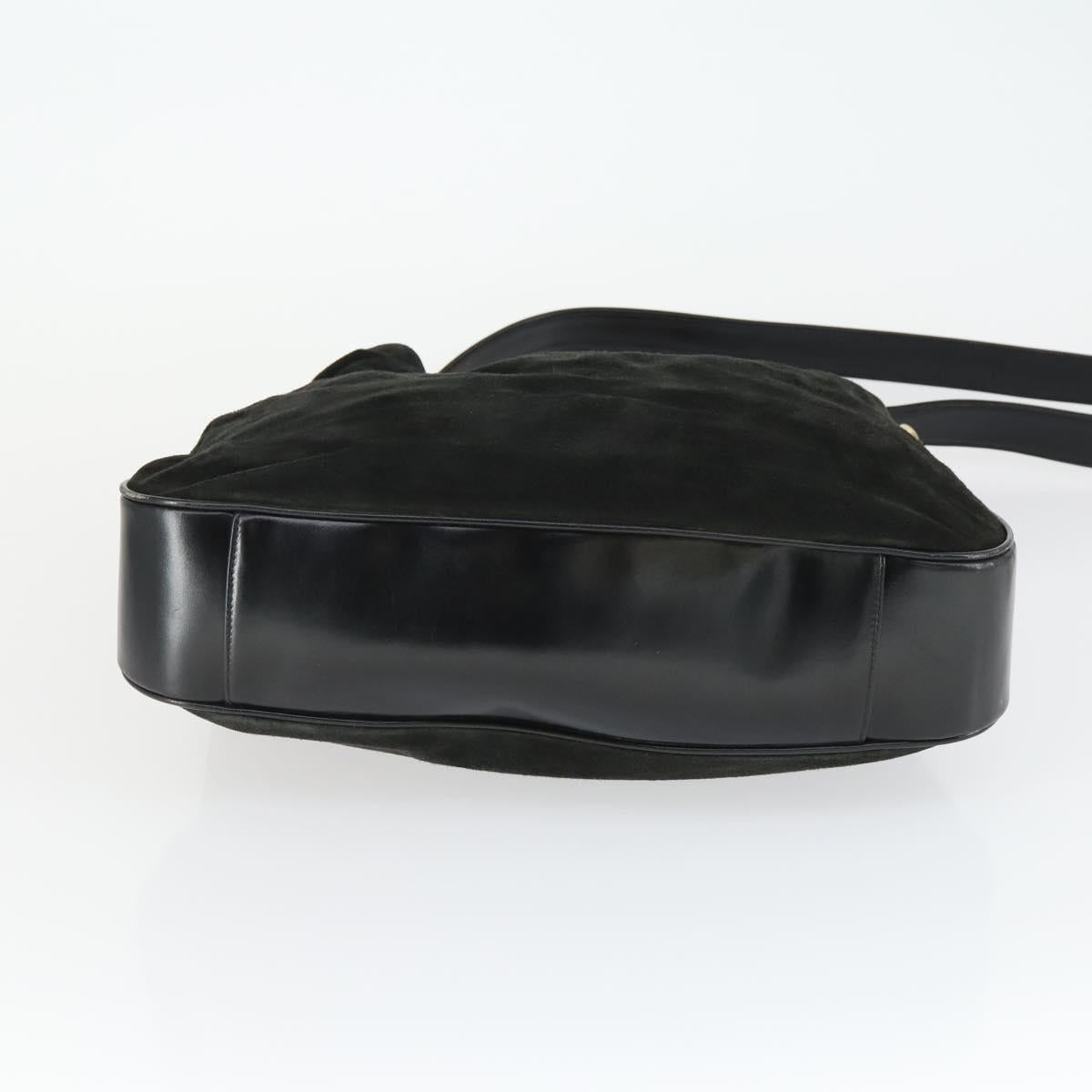 GUCCI Bamboo Shoulder Bag Suede 2way Black Gold 001 8577 2404 Auth 165991