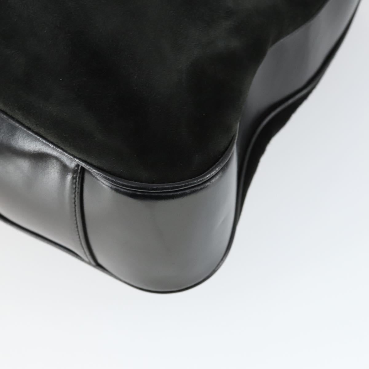 GUCCI Bamboo Shoulder Bag Suede 2way Black Gold 001 8577 2404 Auth 165991