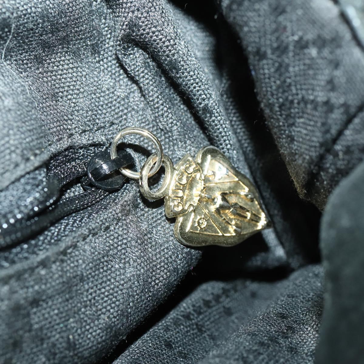 GUCCI Bamboo Shoulder Bag Suede 2way Black Gold 001 8577 2404 Auth 165991