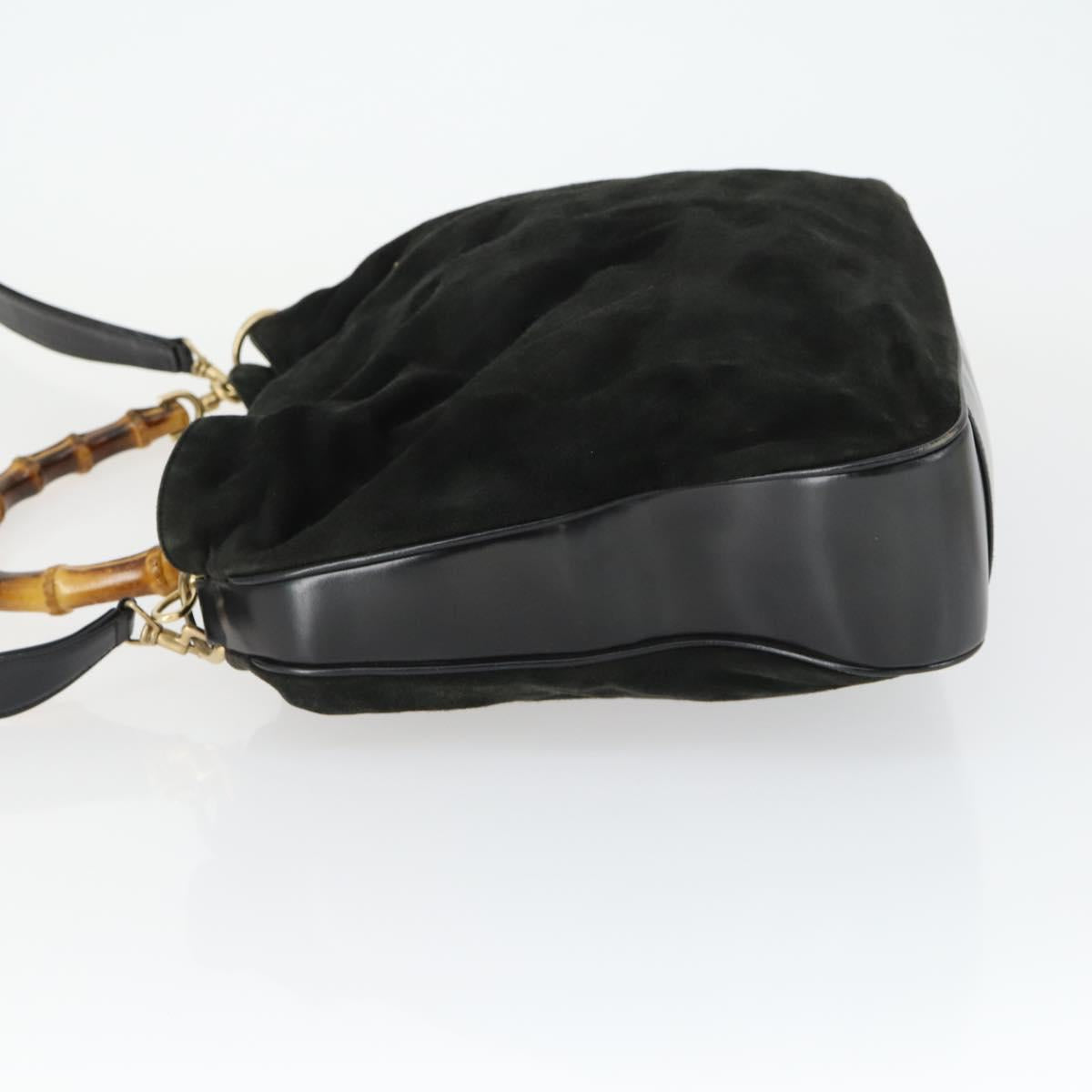 GUCCI Bamboo Shoulder Bag Suede 2way Black Gold 001 8577 2404 Auth 165991