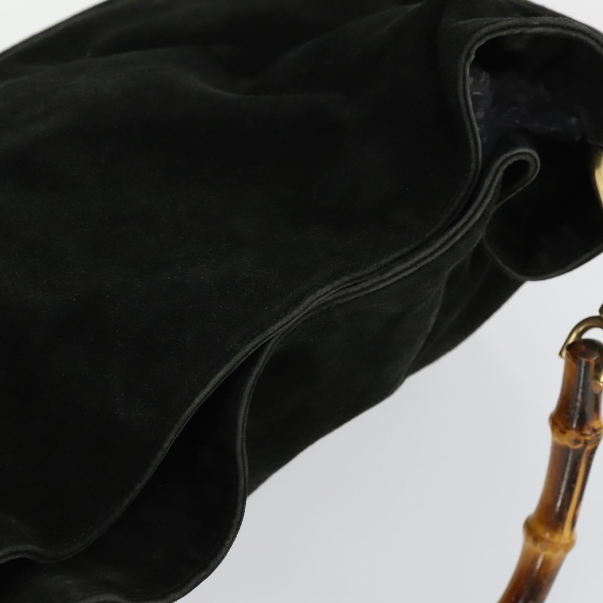 GUCCI Bamboo Shoulder Bag Suede 2way Black Gold 001 8577 2404 Auth 165991