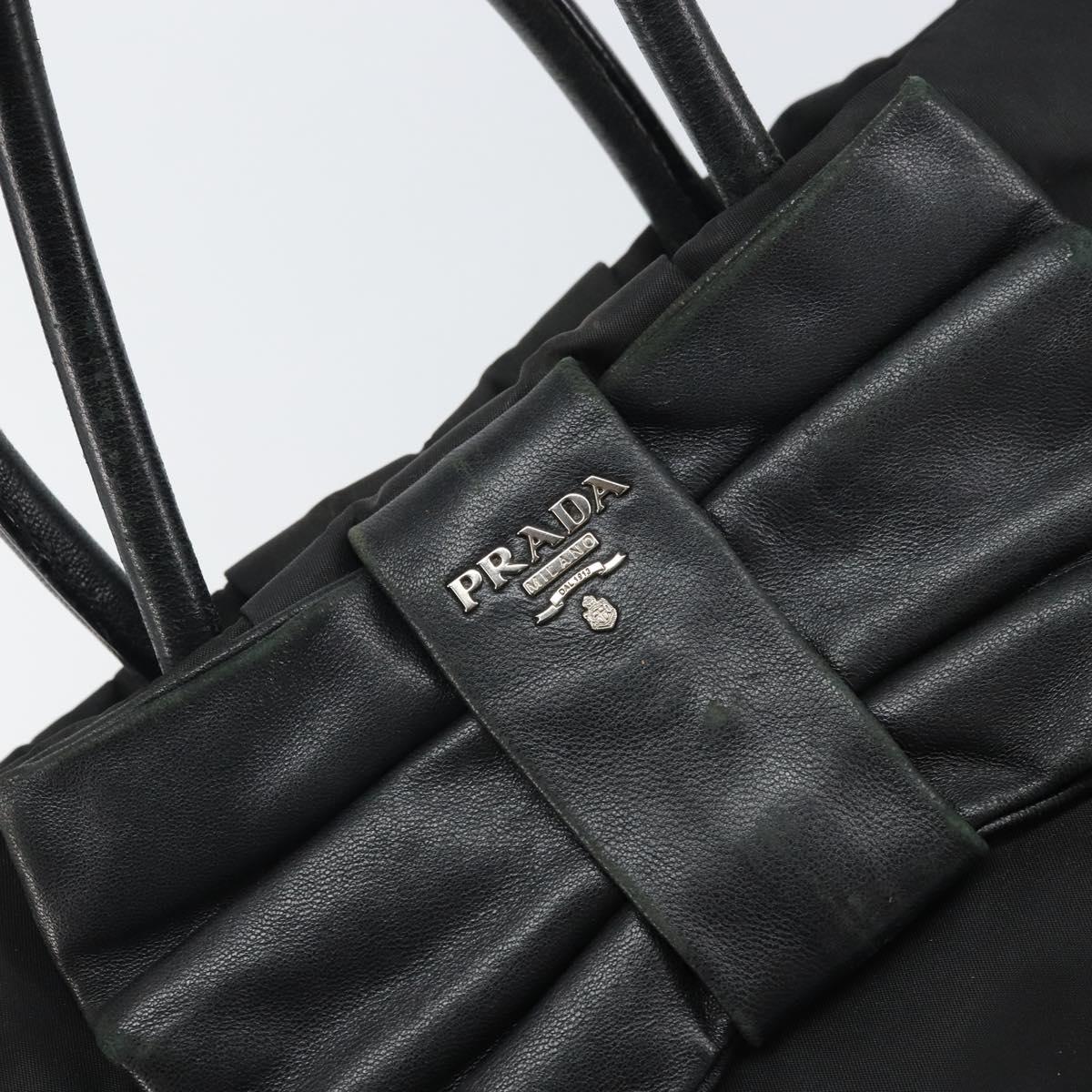 PRADA Hand Bag Nylon Black Silver Auth 165992