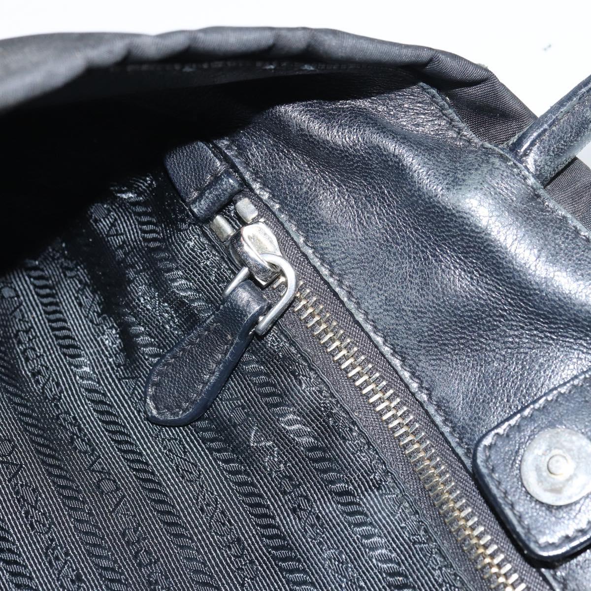 PRADA Hand Bag Nylon Black Silver Auth 165992