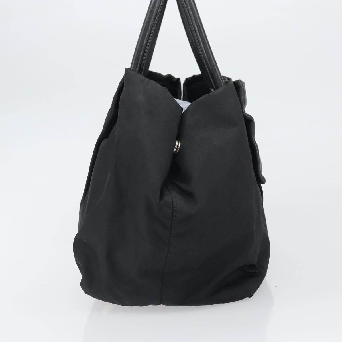 PRADA Hand Bag Nylon Black Silver Auth 165992