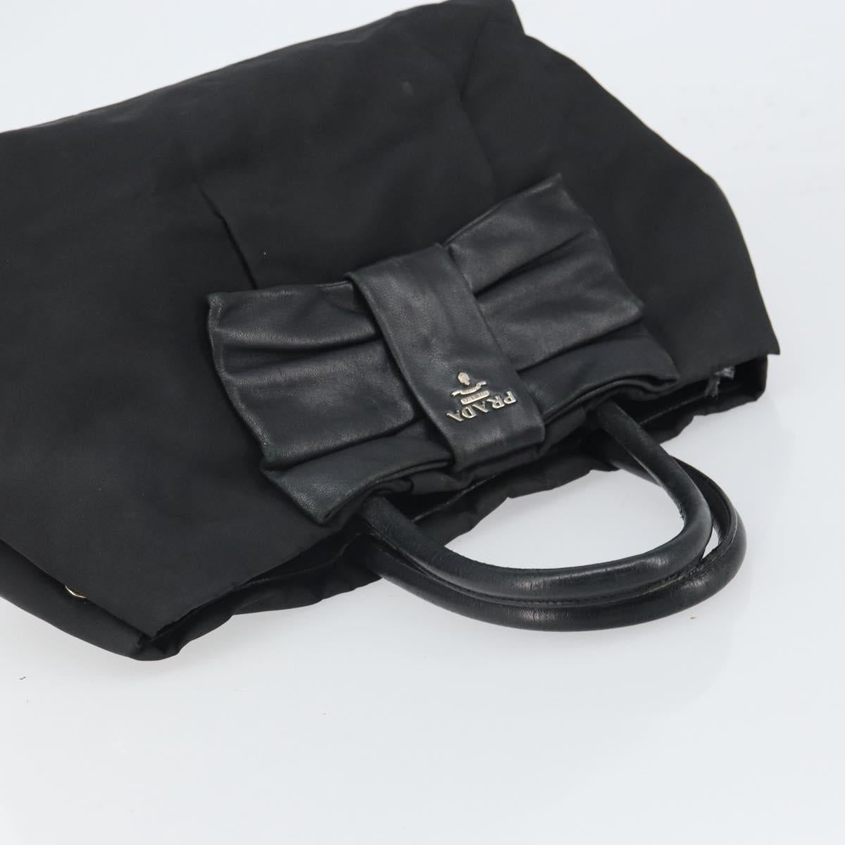 PRADA Hand Bag Nylon Black Silver Auth 165992