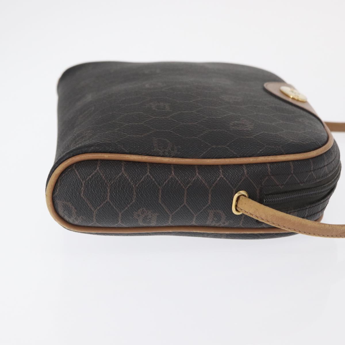 Christian Dior Honeycomb Canvas Shoulder Bag PVC Black Gold Auth 165994