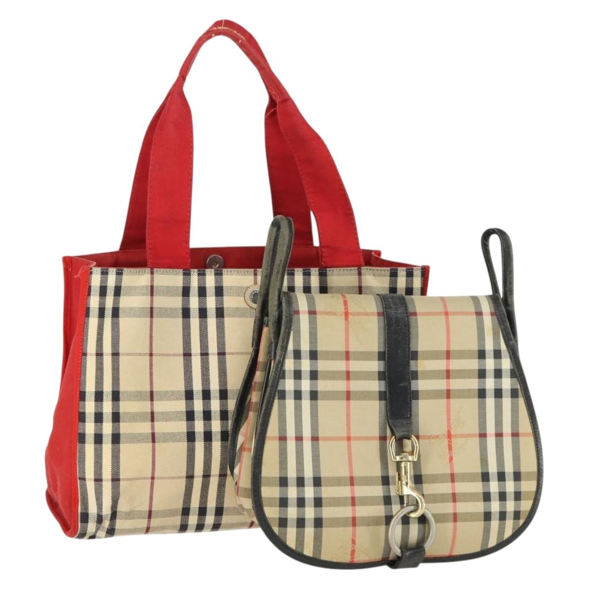 BURBERRY Nova Check Shoulder Bag Canvas 2 Set Beige Auth 165995