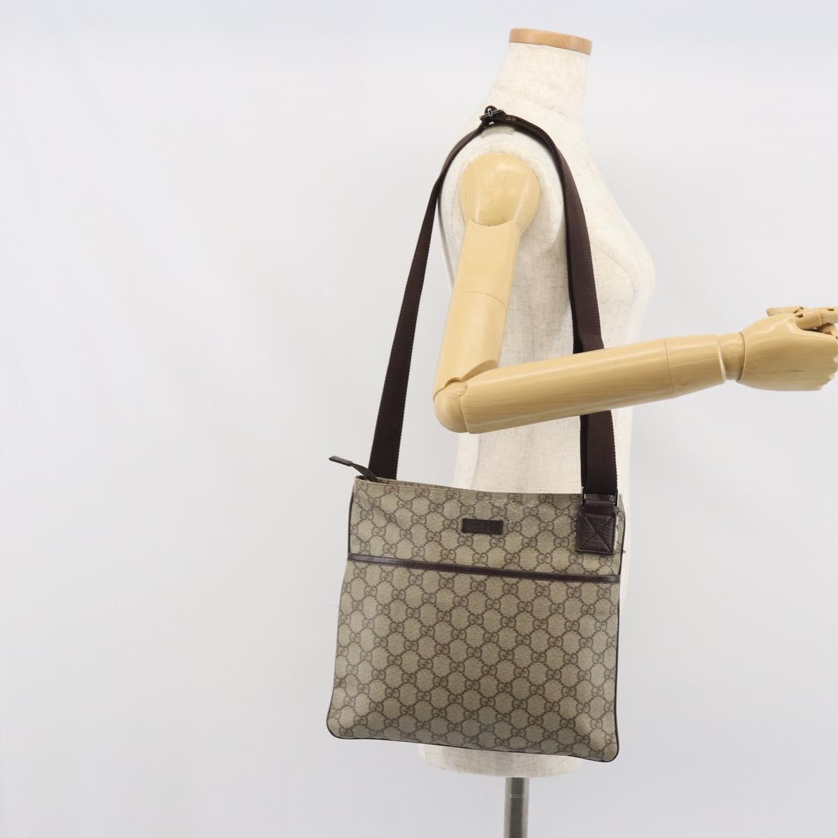 GUCCI GG Supreme Shoulder Bag PVC Beige Silver 141626 Auth 166003