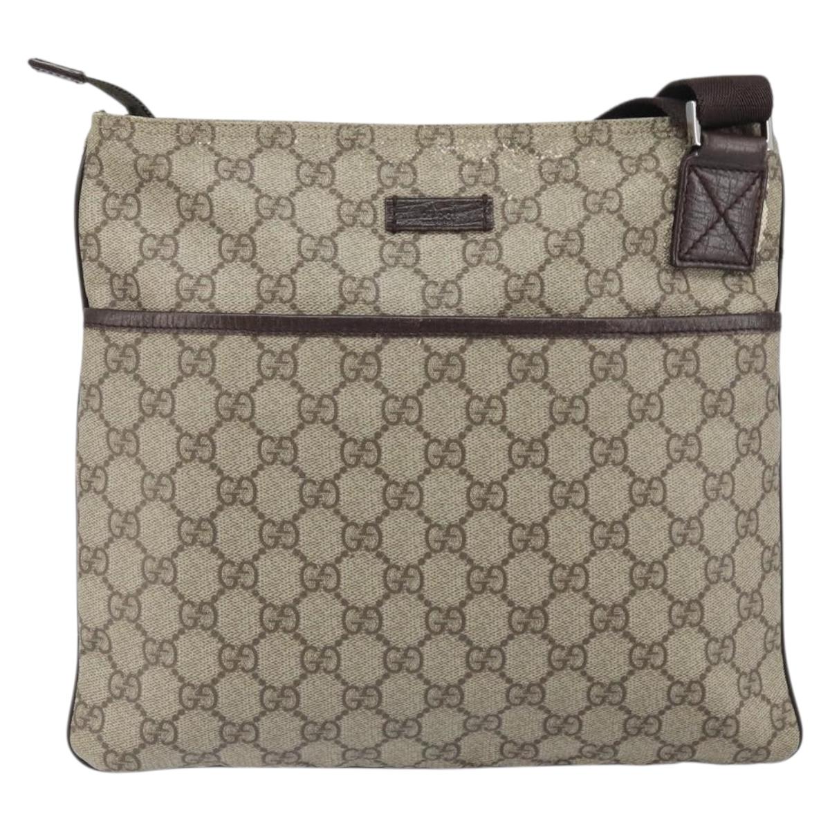 GUCCI GG Supreme Shoulder Bag PVC Beige Silver 141626 Auth 166003