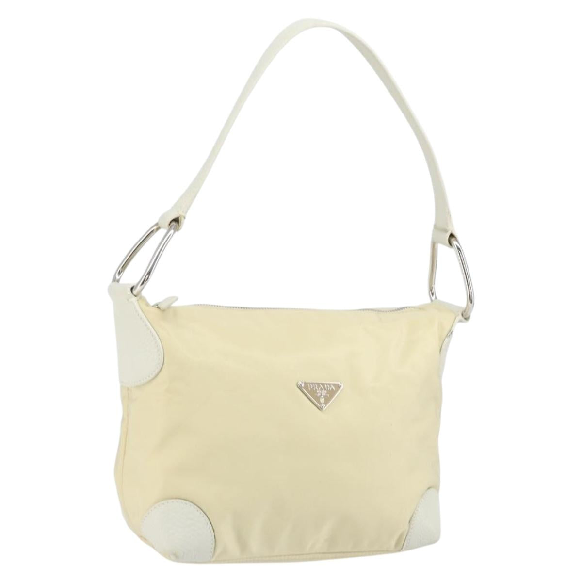 PRADA Shoulder Bag Nylon Leather Ivory Silver Auth 166005