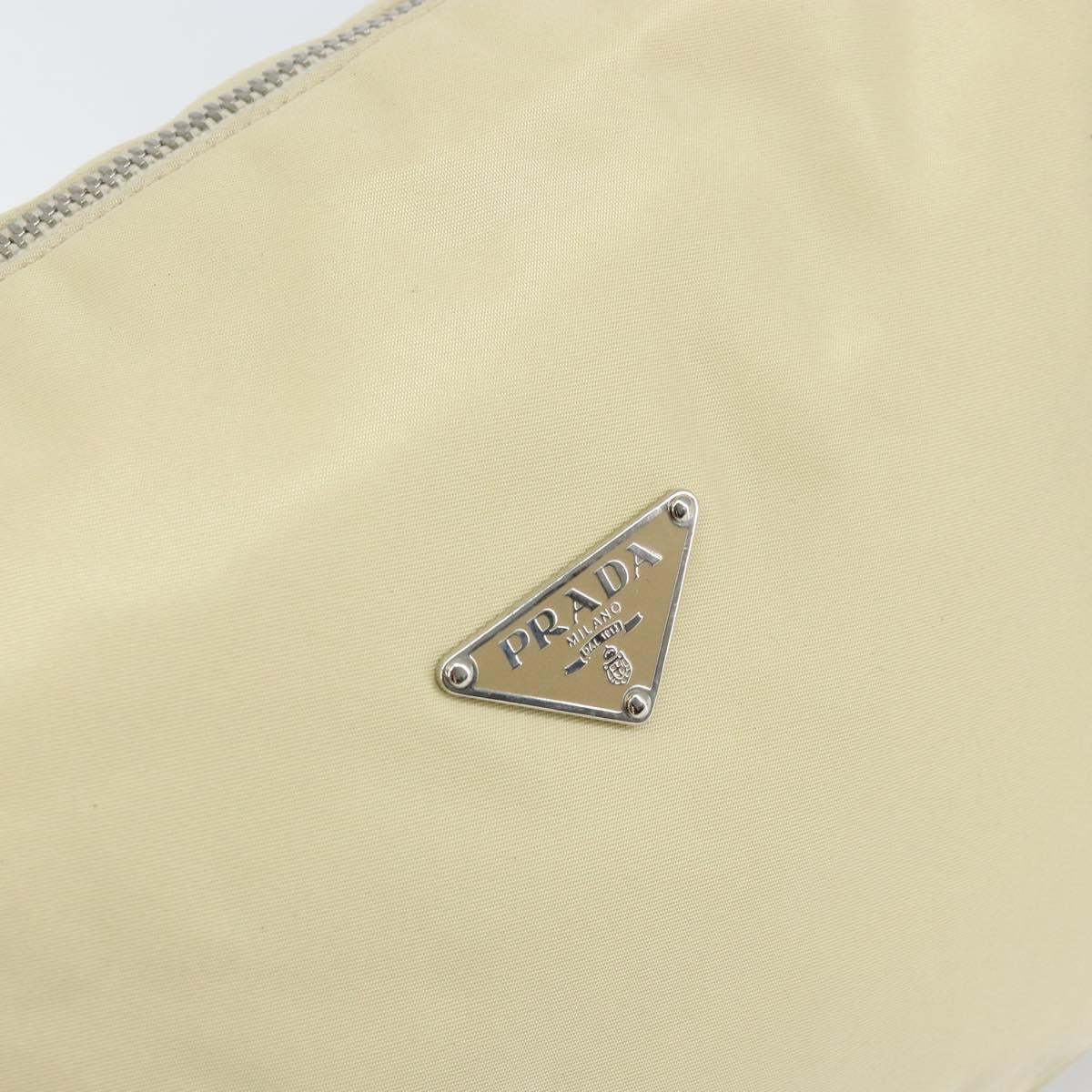 PRADA Shoulder Bag Nylon Leather Ivory Silver Auth 166005