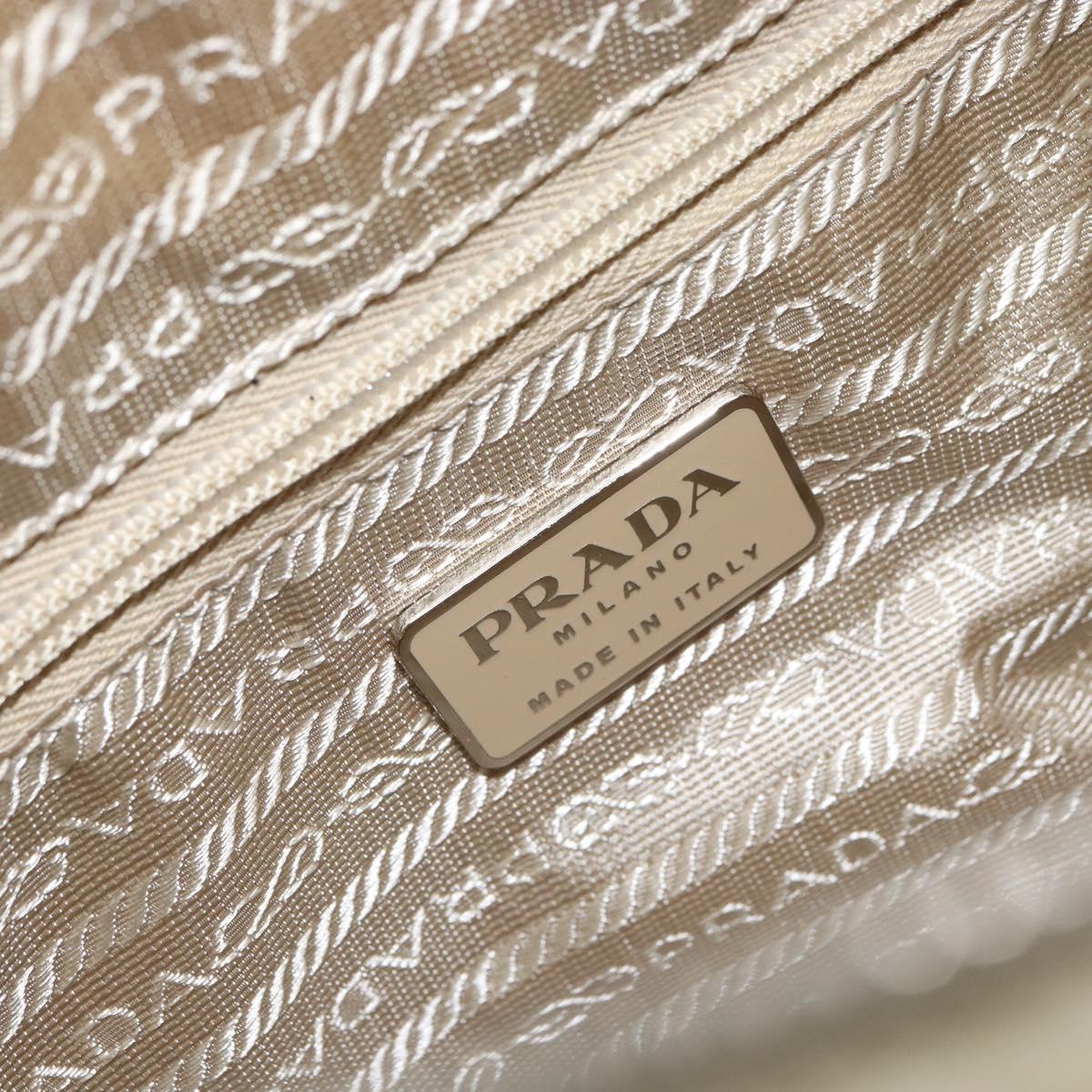 PRADA Shoulder Bag Nylon Leather Ivory Silver Auth 166005