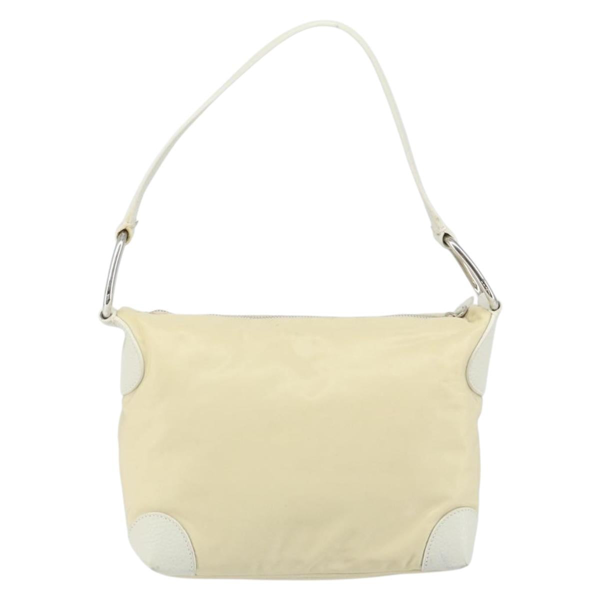 PRADA Shoulder Bag Nylon Leather Ivory Silver Auth 166005