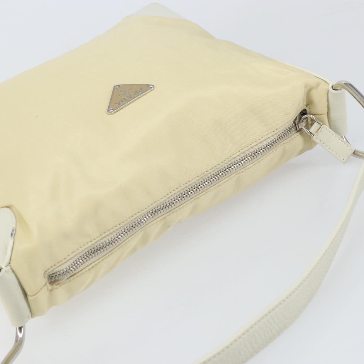 PRADA Shoulder Bag Nylon Leather Ivory Silver Auth 166005