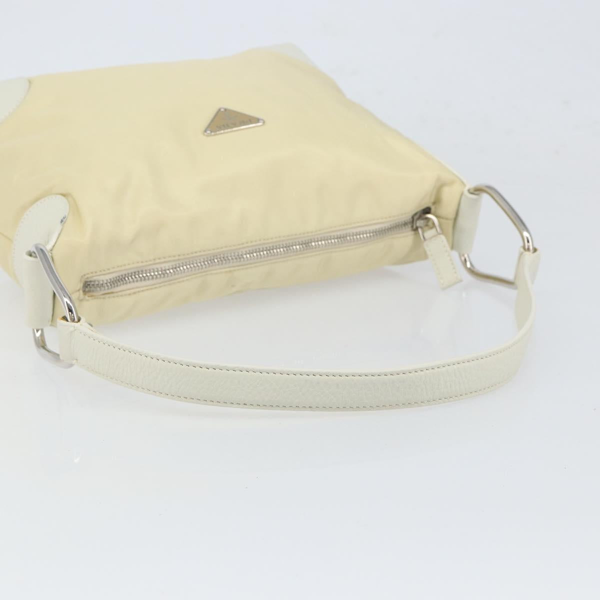 PRADA Shoulder Bag Nylon Leather Ivory Silver Auth 166005