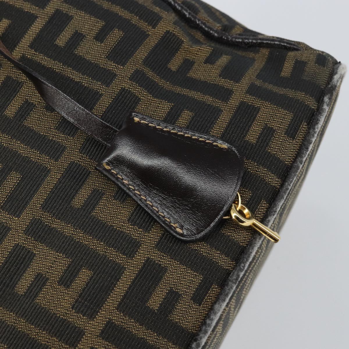 FENDI Zucca Canvas Vanity Cosmetic Pouch Black Brown Auth 166009