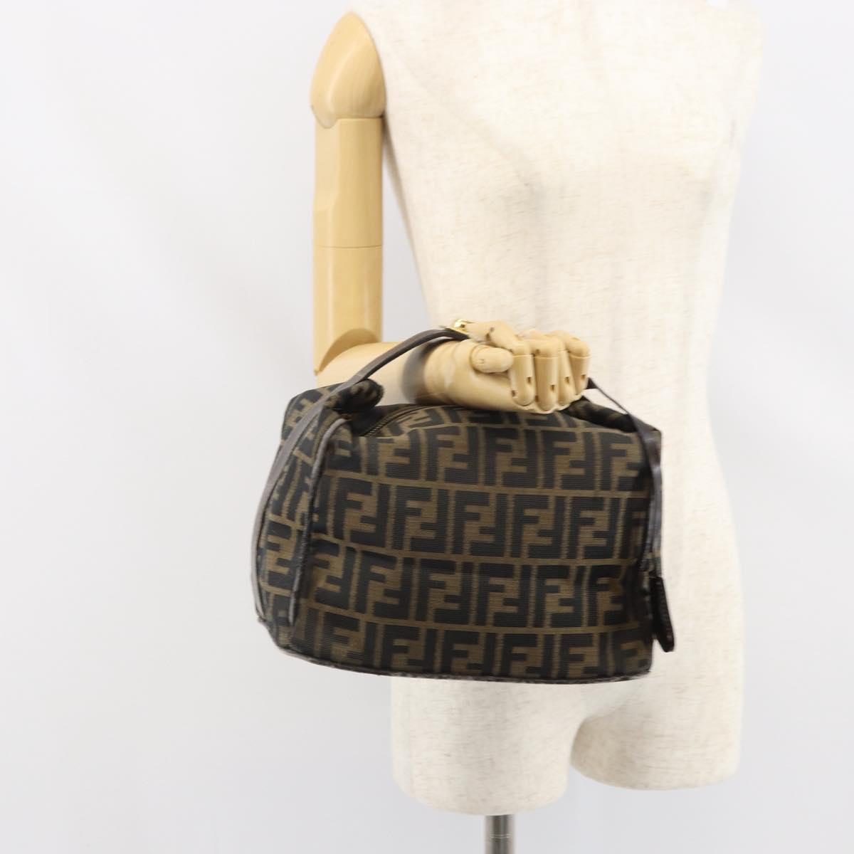 FENDI Zucca Canvas Vanity Cosmetic Pouch Black Brown Auth 166009