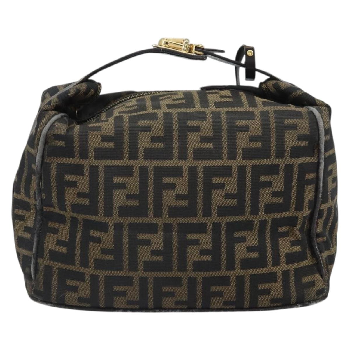 FENDI Zucca Canvas Vanity Cosmetic Pouch Black Brown Auth 166009