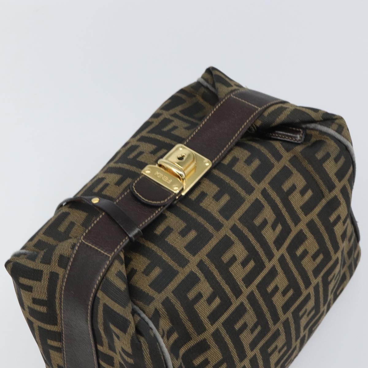 FENDI Zucca Canvas Vanity Cosmetic Pouch Black Brown Auth 166009