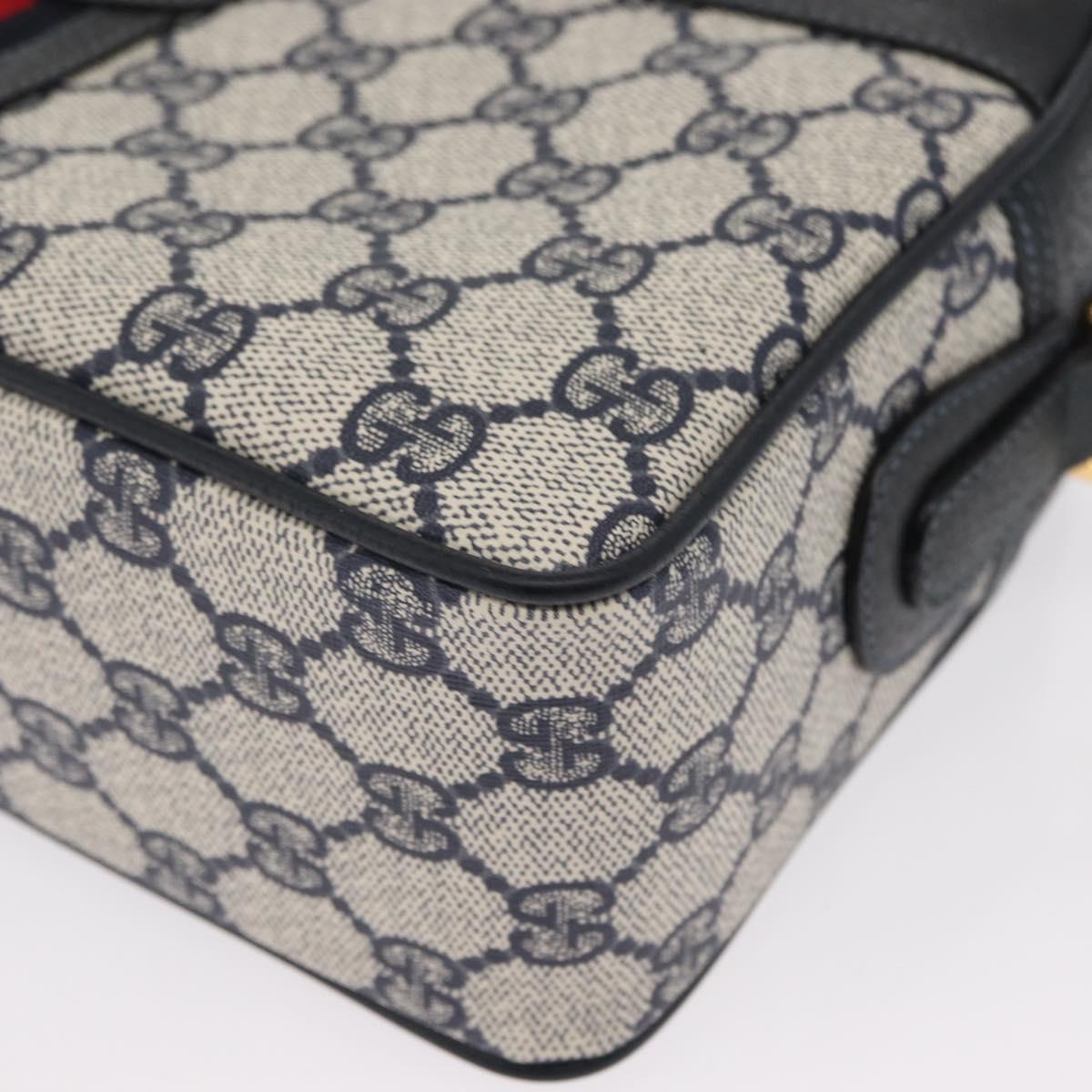 GUCCI GG Supreme Sherry Line Bag PVC Navy Gold Red 001 56 0942 Auth 166010