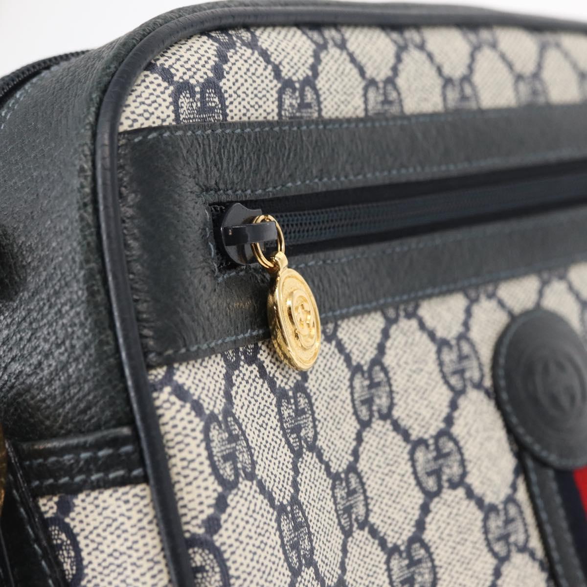 GUCCI GG Supreme Sherry Line Bag PVC Navy Gold Red 001 56 0942 Auth 166010