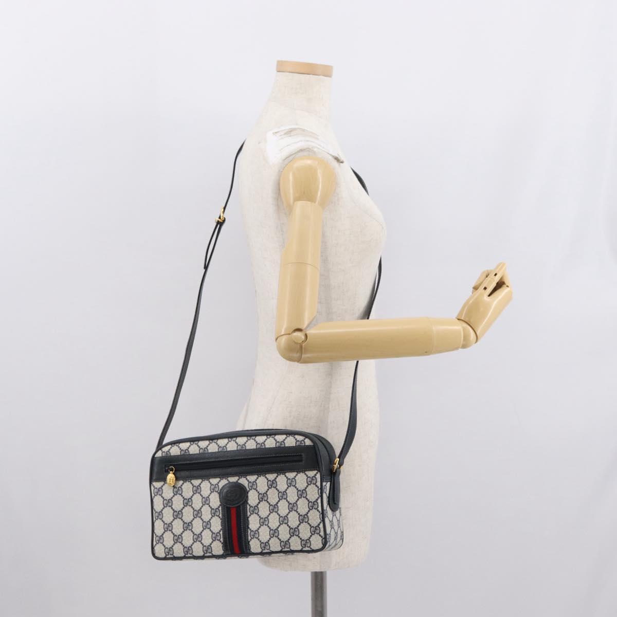 GUCCI GG Supreme Sherry Line Bag PVC Navy Gold Red 001 56 0942 Auth 166010