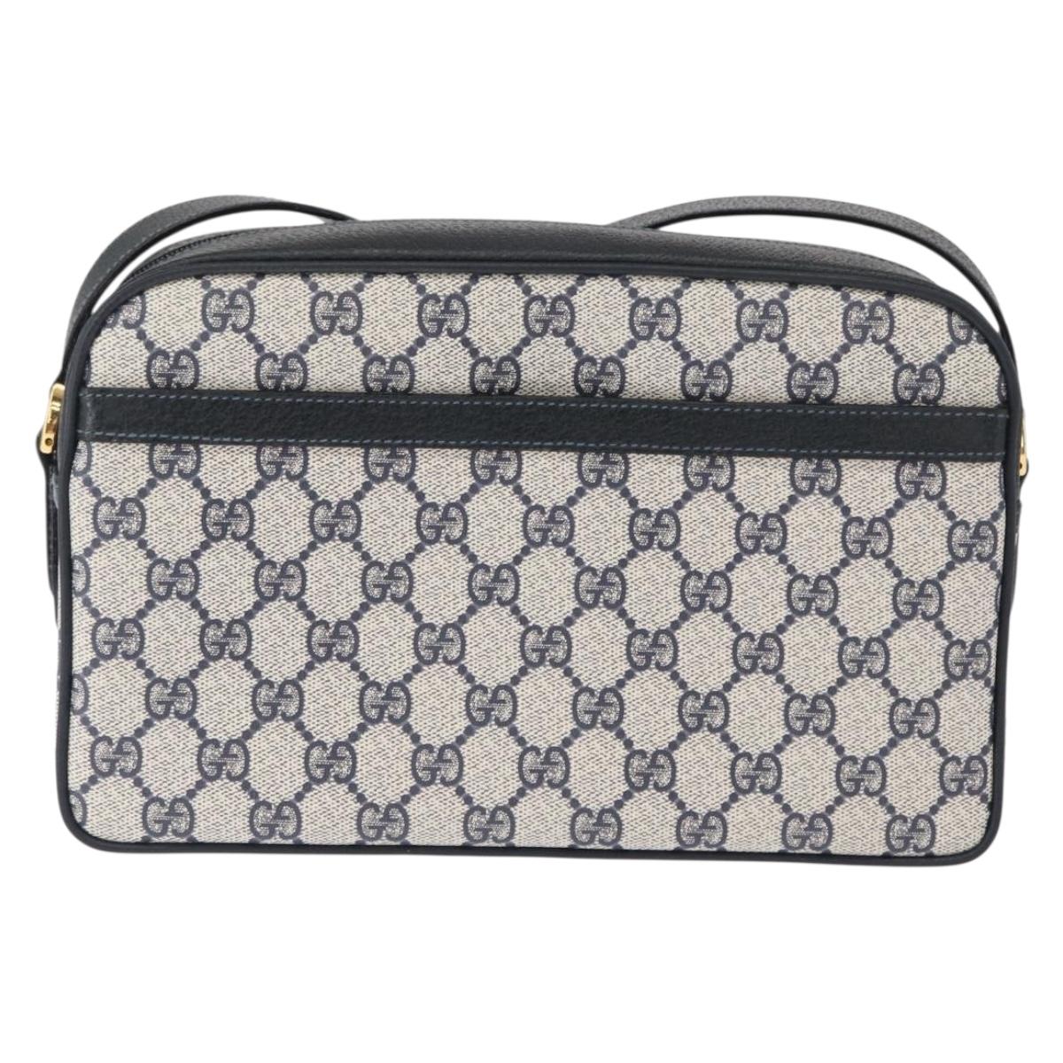 GUCCI GG Supreme Sherry Line Bag PVC Navy Gold Red 001 56 0942 Auth 166010