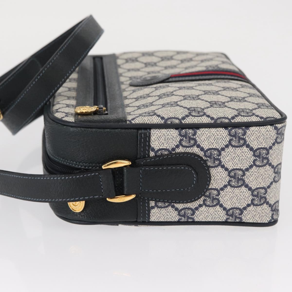 GUCCI GG Supreme Sherry Line Bag PVC Navy Gold Red 001 56 0942 Auth 166010