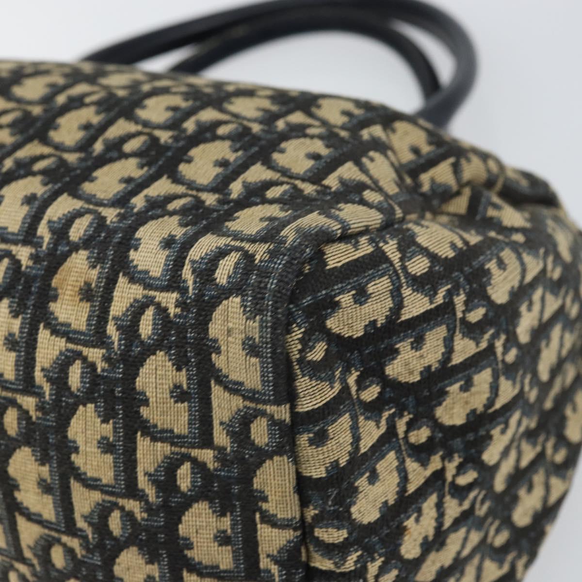 Christian Dior Trotter Canvas Boston Bag Navy Gold Auth 166011