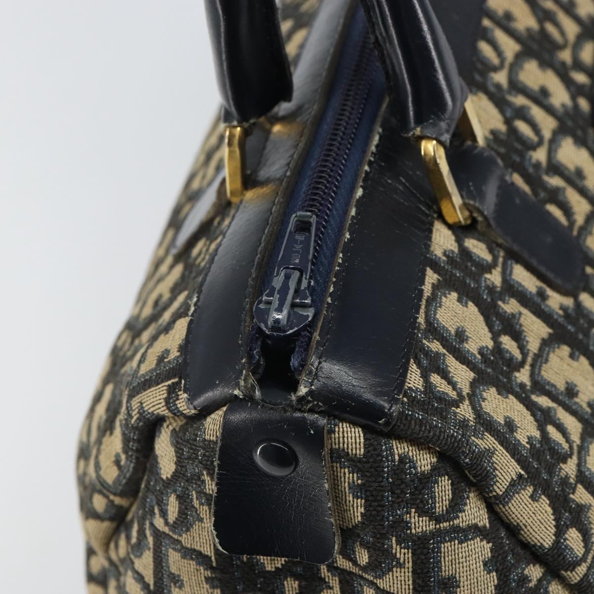 Christian Dior Trotter Canvas Boston Bag Navy Gold Auth 166011