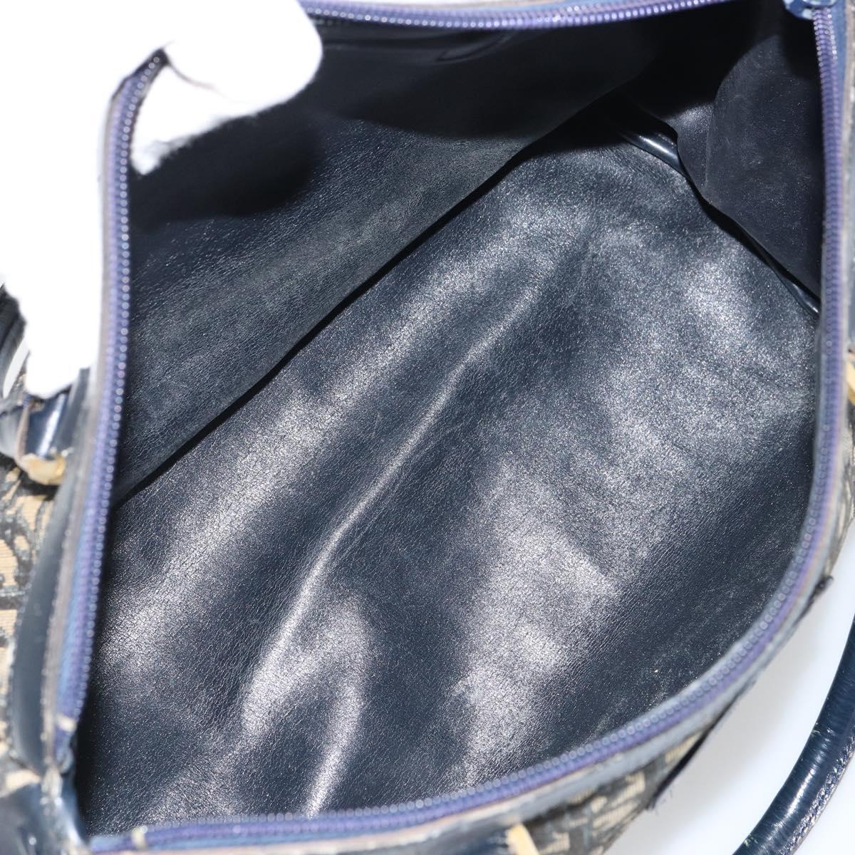 Christian Dior Trotter Canvas Boston Bag Navy Gold Auth 166011