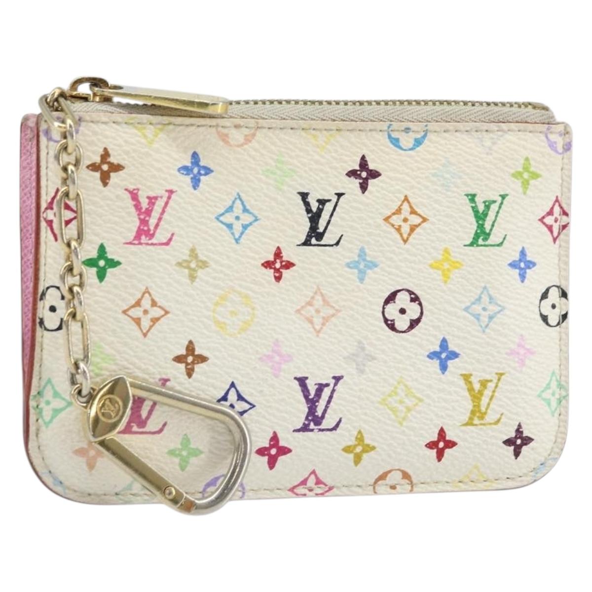 LOUIS VUITTON Multicolor Pochette Cles NM Coin Purse White M93734 LV Auth 166054