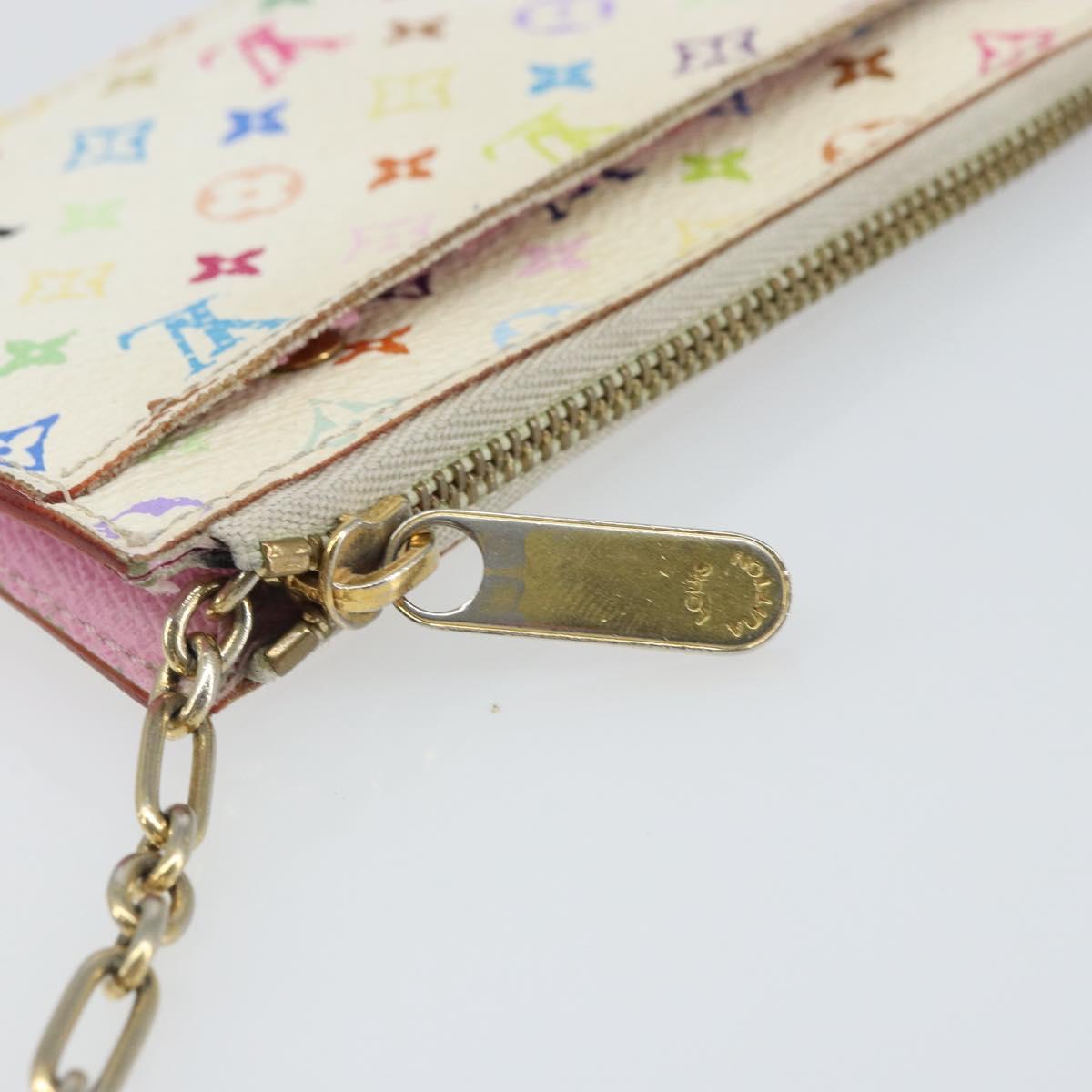 LOUIS VUITTON Multicolor Pochette Cles NM Coin Purse White M93734 LV Auth 166054