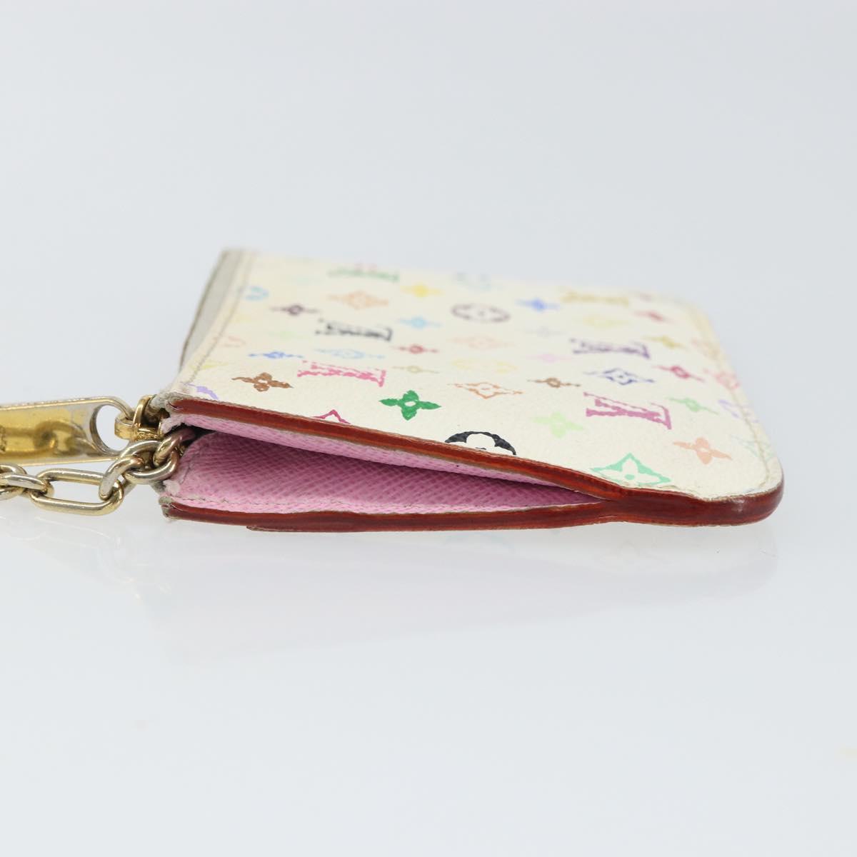 LOUIS VUITTON Multicolor Pochette Cles NM Coin Purse White M93734 LV Auth 166054