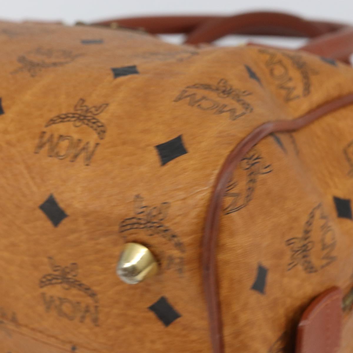 MCM Vicetos Logogram Boston Bag PVC Leather Brown Gold Auth 166071