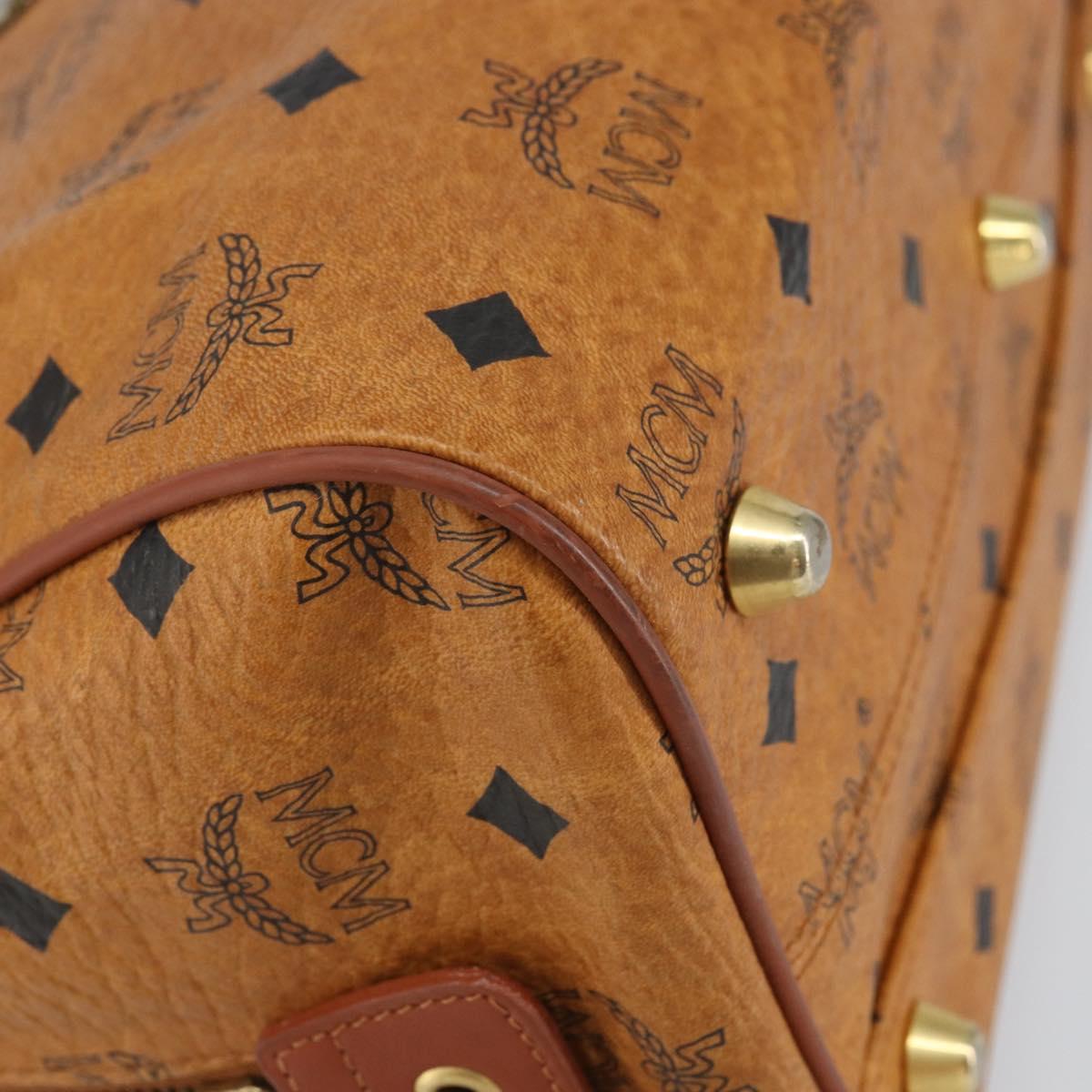MCM Vicetos Logogram Boston Bag PVC Leather Brown Gold Auth 166071