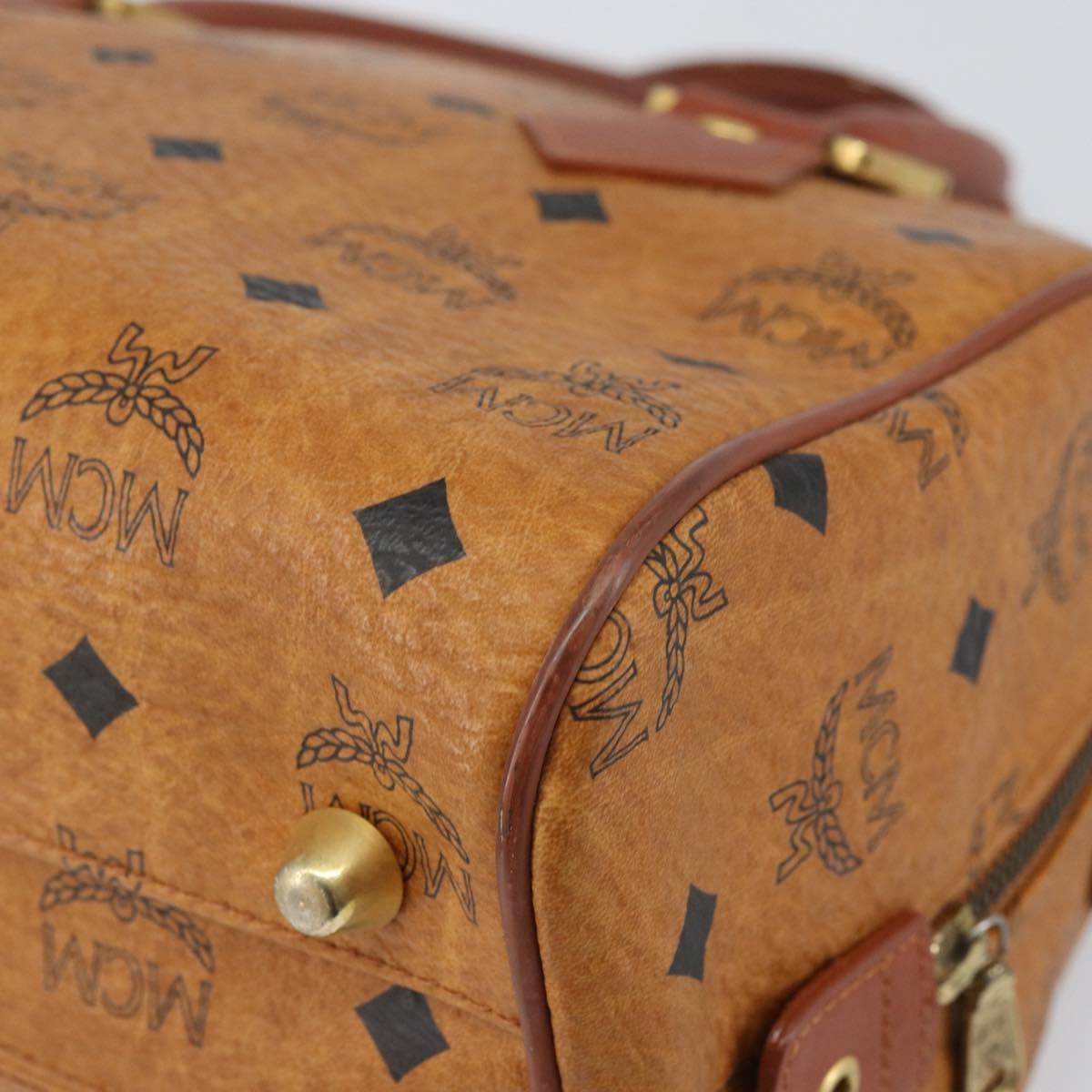 MCM Vicetos Logogram Boston Bag PVC Leather Brown Gold Auth 166071