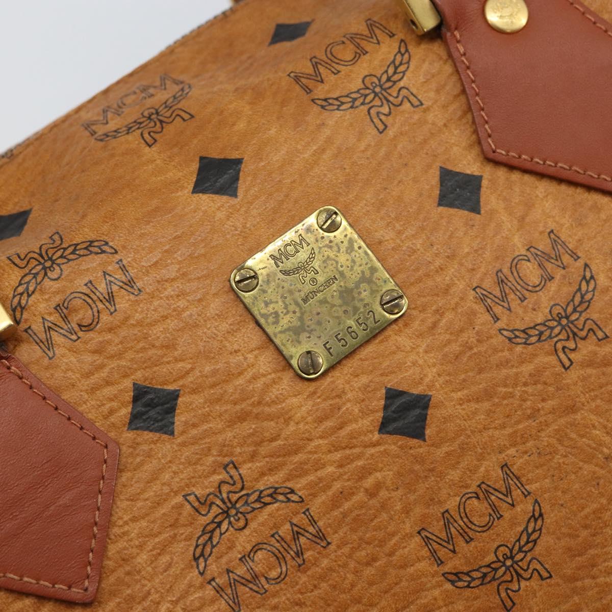 MCM Vicetos Logogram Boston Bag PVC Leather Brown Gold Auth 166071