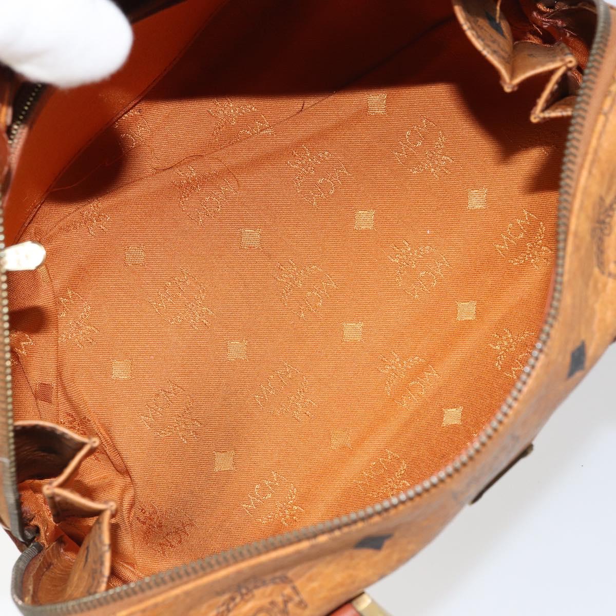 MCM Vicetos Logogram Boston Bag PVC Leather Brown Gold Auth 166071