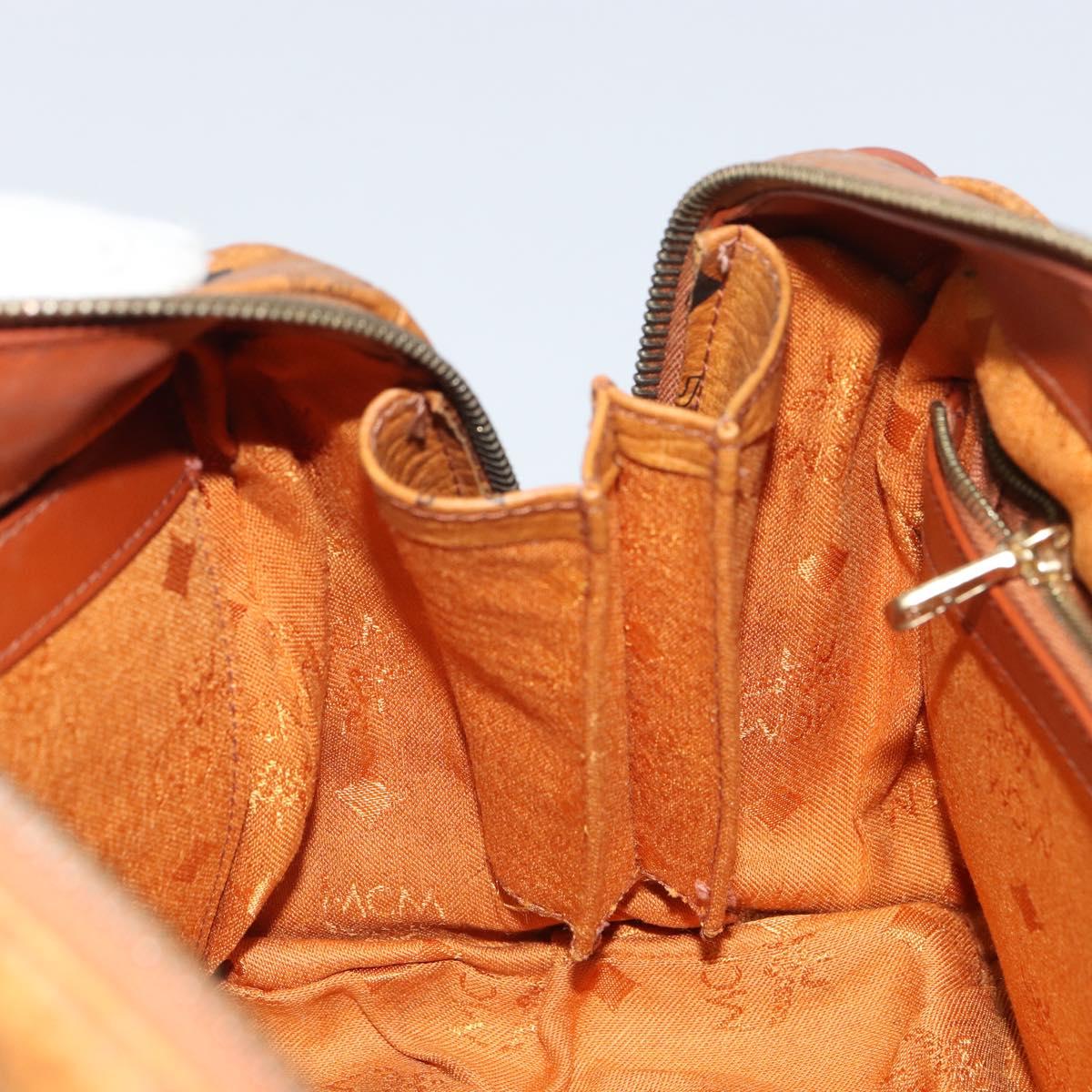 MCM Vicetos Logogram Boston Bag PVC Leather Brown Gold Auth 166071